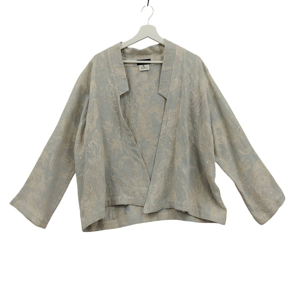 eskandar Women Coastal Lagen Luxe 100% Linen Jacquard Jacket 0 S Blue Blazer Art
